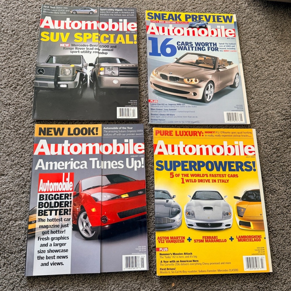 Automobile Magazine 2002 Lot of 4 Jan April May July BMW Ferrari Lamborghini SUV